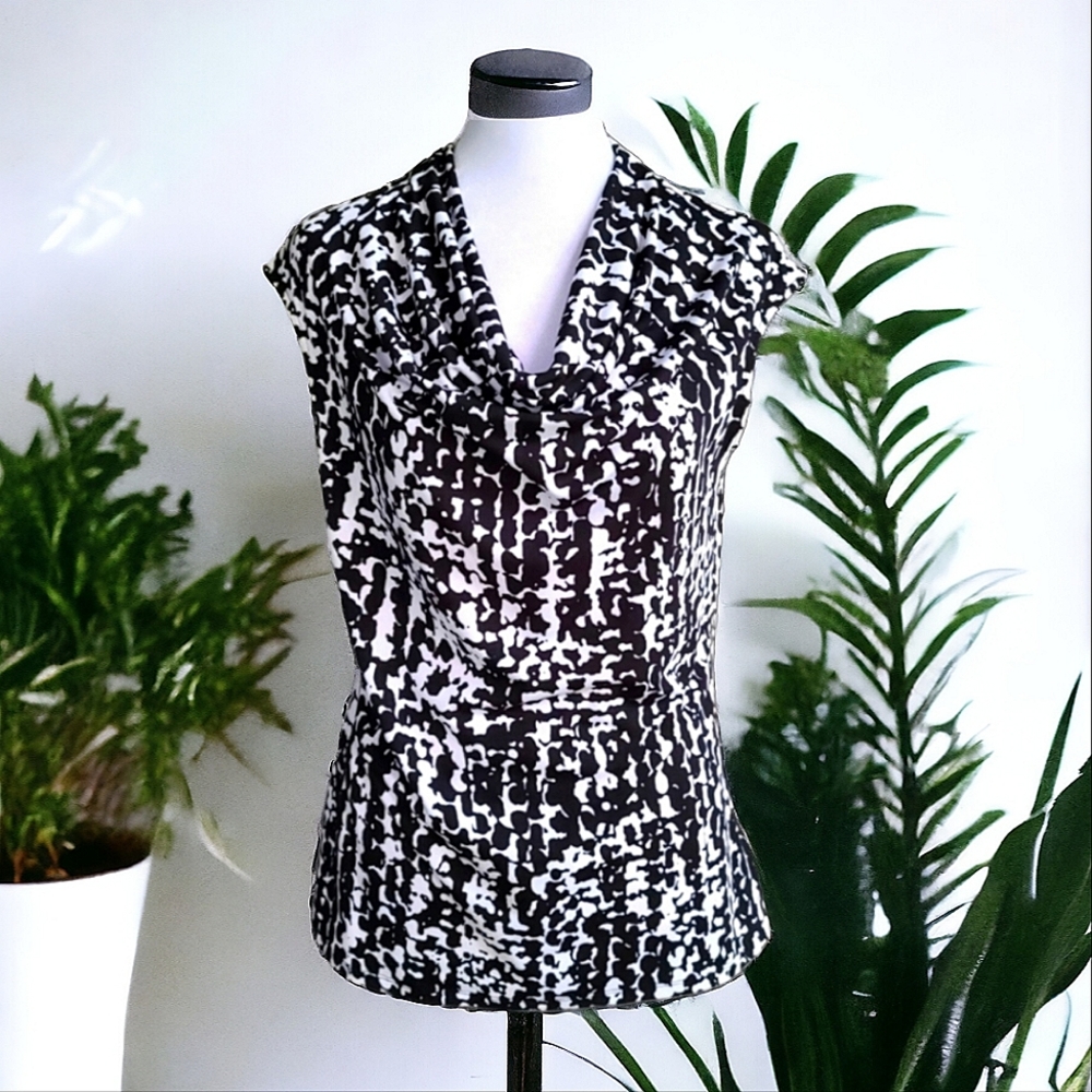 Kasper Black & White Cowl Neck Sleeveless Top Size Small